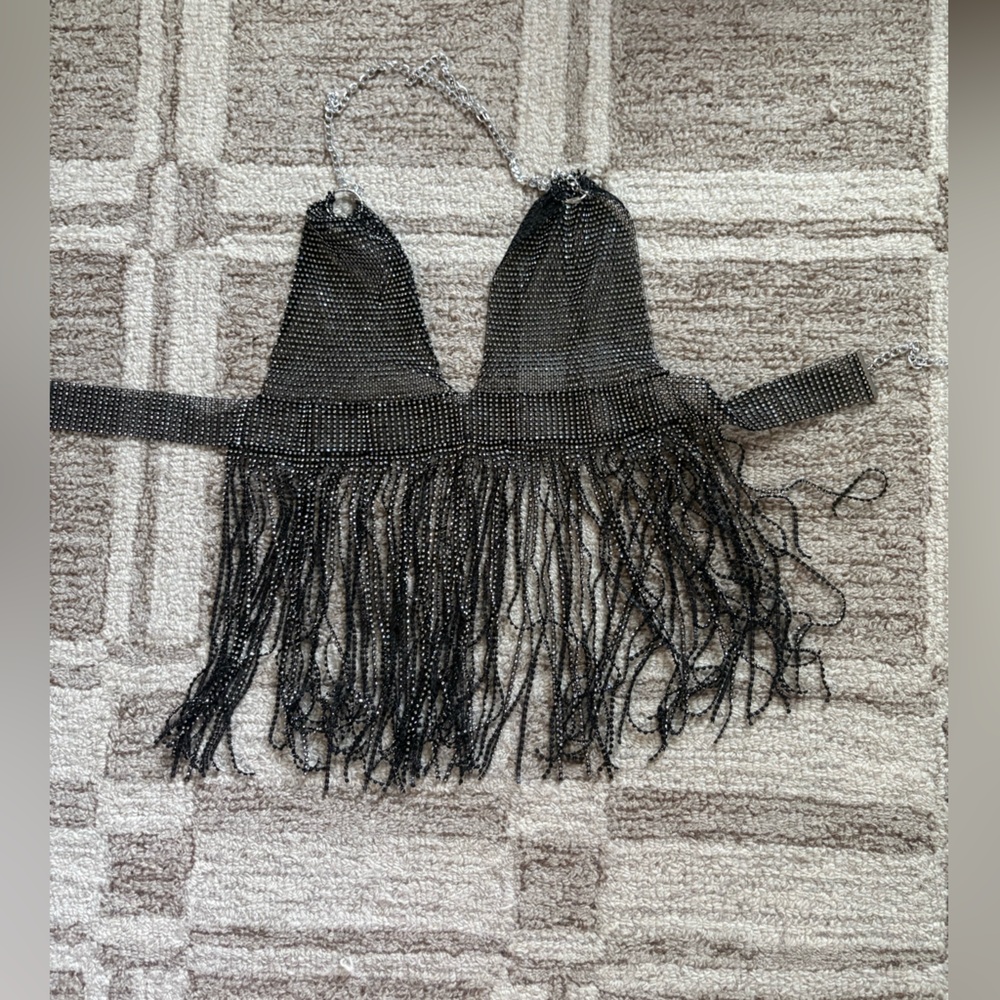 Black Sparkle Fringe Top - Festivals